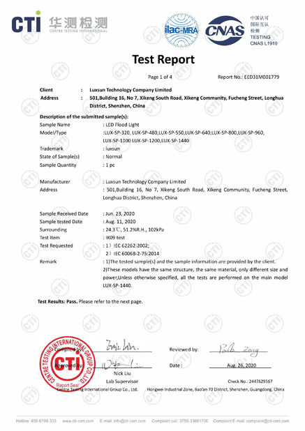चीन Luxsun lighting Co.,Ltd प्रमाणपत्र