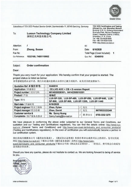चीन Luxsun lighting Co.,Ltd प्रमाणपत्र