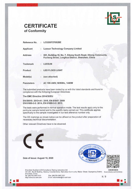 चीन Luxsun lighting Co.,Ltd प्रमाणपत्र